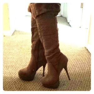 Faux suede Platform high heeled boots fur lining